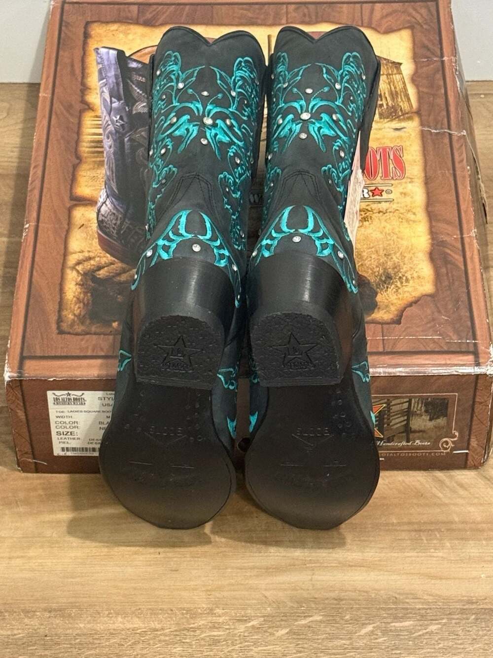 Los Altos Women's Black Western Boots with Turquoise Embroidery (Style 134S5005- - Picture 9 of 11